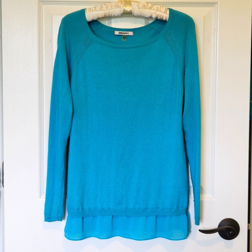 DKNY - Casual Wide-Neck Sweater w/Chiffon Flounce